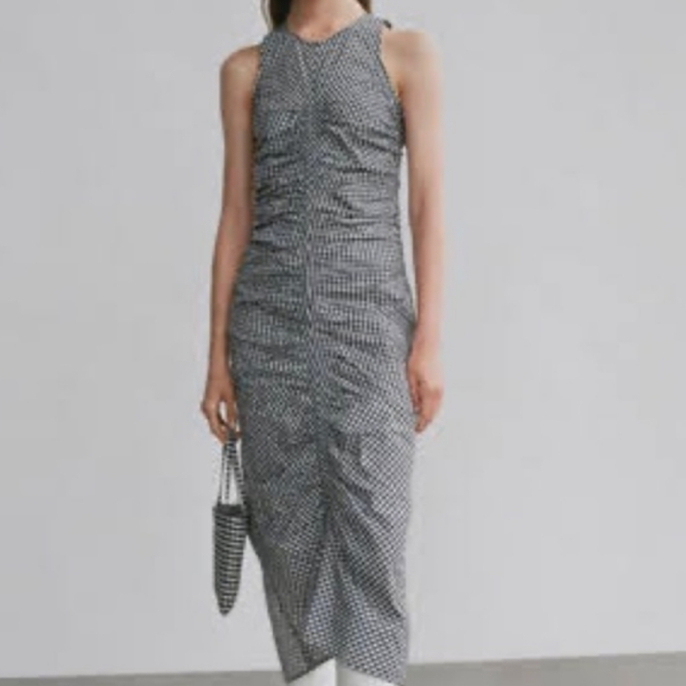 Zara Black and White Checkered Midi Dress